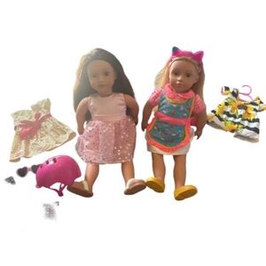 Our Generation 18” Doll Bundle Lot of 2 w/ Outfits & School Accessories
